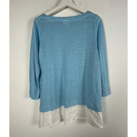 J.Jill Love Linen Womens Blue & White 3/4 Sleeve Tunic Top Small Boat Neck NWOT - Picture 2 of 8